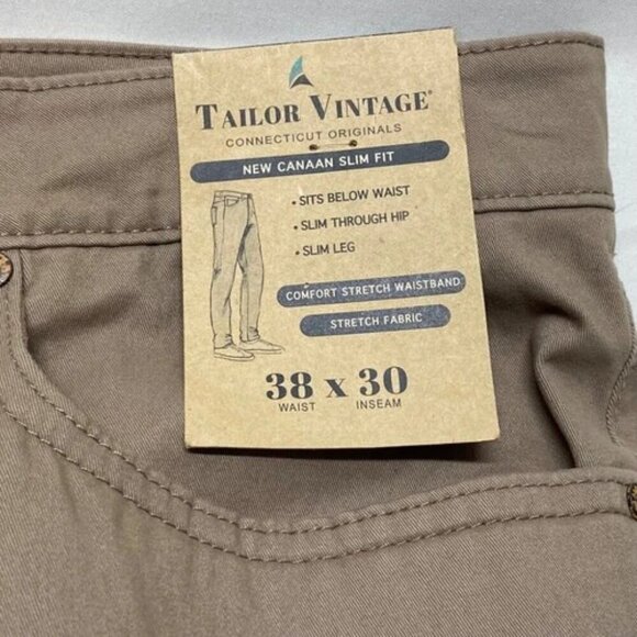 Taylor Vintage Khaki Pants Men's 38x30 Canaan Slim Fit Soft Stretch 5 Pocket NWT - Picture 9 of 16